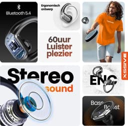 Xssive - Sport Oortjes - Oortjes Draadloos met Oorhaak - Bluetooth Oordopjes voor Hardlopen & Fitness - 60 Uur Batterijduur - Noise Cancelling Microfoon - Earbuds Zwart — thumbnail 3
