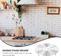 Rond stoomrek - Koelrek - Roestvrijstalen pannenrek - Kookrek - Stoomrek voor de airfryer - Stoomrek voor de snelkookpan - Taartrek -19.5*7.5cm - Geschikt voor bakken, inmaken, koken, stomen en grillen in de keuken - Zilver — thumbnail 5
