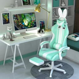 Soontrans-Gamingstoel-Ergonomische Gamingfauteuil-Voetsteun PC -Stoel Gamingstoel-Hoofdsteun-Lendenkussen-Racecomputerstoel Met Konijnenoren-Ergonomische Bureaustoel-Mintgroen — thumbnail 2