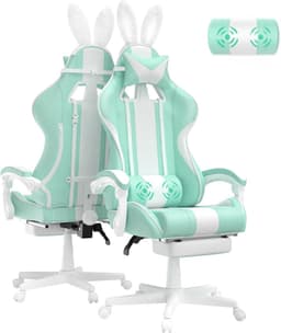 Soontrans-Gamingstoel-Ergonomische Gamingfauteuil-Voetsteun PC -Stoel Gamingstoel-Hoofdsteun-Lendenkussen-Racecomputerstoel Met Konijnenoren-Ergonomische Bureaustoel-Mintgroen — thumbnail 1
