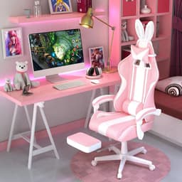 Soontrans-Gamingstoel - Ergonomische Gamingfauteuil - Voetsteun PC - Stoel Gamingstoel-Hoofdsteun - Lendenkussen Racecomputerstoel - Konijnenoren - Ergonomische Bureaustoel - Roze — thumbnail 2