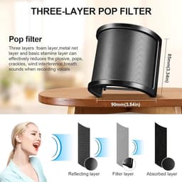 Microfoon Popfilter - Pop Filter - Pop Shield - Popkiller - Microfoon - Studio - Studio Accessoire - Popruis Vermijden - Duurzaam Design - Popfilter - Handheld Microfoonschermmasker - Microfoon Windschermhoes - Zwart — thumbnail 5