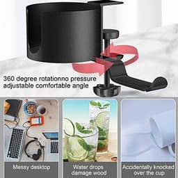 Hoofdtelefoonhouder met Bekerhouder – 360° Rotatie, Aluminium, Eenvoudige Installatie – Ideaal voor Bureau en Gamingtafel — thumbnail 3