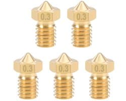3D printer reserveonderdelen - 3D Printer Nozzles - 5-delige Messing Nozzles 0,3mm, Geschikt voor 1,75mm Filament en E3D V5-V6