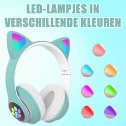 longziming Draadloze Kinder Koptelefoon – Cat Headphones met LED Oortjes – Bluetooth Hoofdtelefoon– Bluetooth 5.0 – Licht Groen – Met Verlichting – Opvouwbare opbergruimte – Groen en wit — thumbnail 5