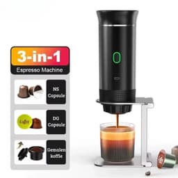 Slim Draagbaar koffiezetapparaat - Werkt met Gemalen koffie & Capsules - Pomppatroon & Koffiegrootte- 120 ml Reservoir - 18 Bar - - 12 Volt Reiskoffiezetapparaat — thumbnail 2