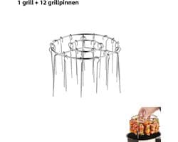 Airfryer verticale grill - 304 roestvrij staal - Inclusief 12 grillpinnen - Universele kebabspiesen - Ovenaccessoire voor thuis - Zilver