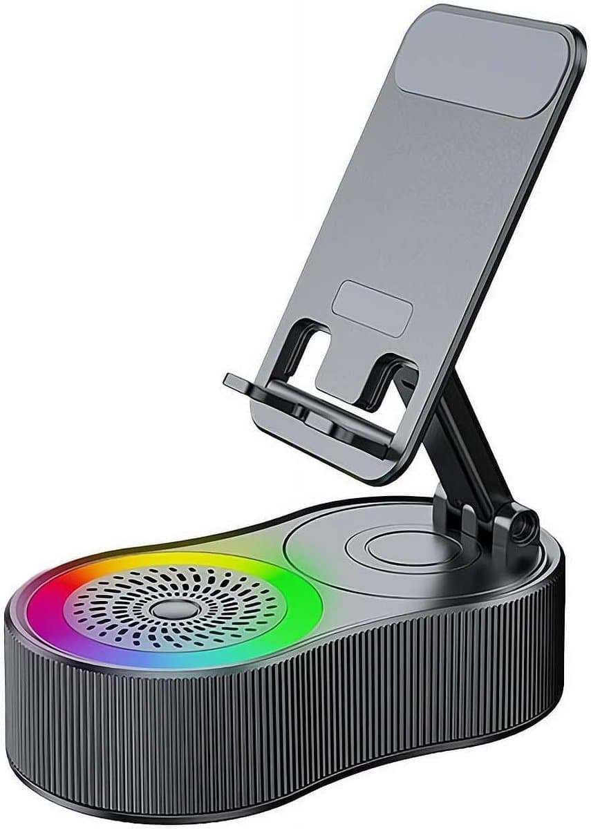 Bluetooth-luidsprekerstandaard, 360° draaibare multifunctionele audio- en videostandaard met HiFi-surroundgeluid, draagvermogen van 8 kg voor telefoons en tablets, TWS/FM/RGB/NFC — afbeelding 1