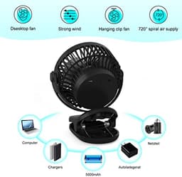 Mini USB Ventilator 5000mAh - Draaibaar en Stil Tafelventilator voor Kantoor — thumbnail 2