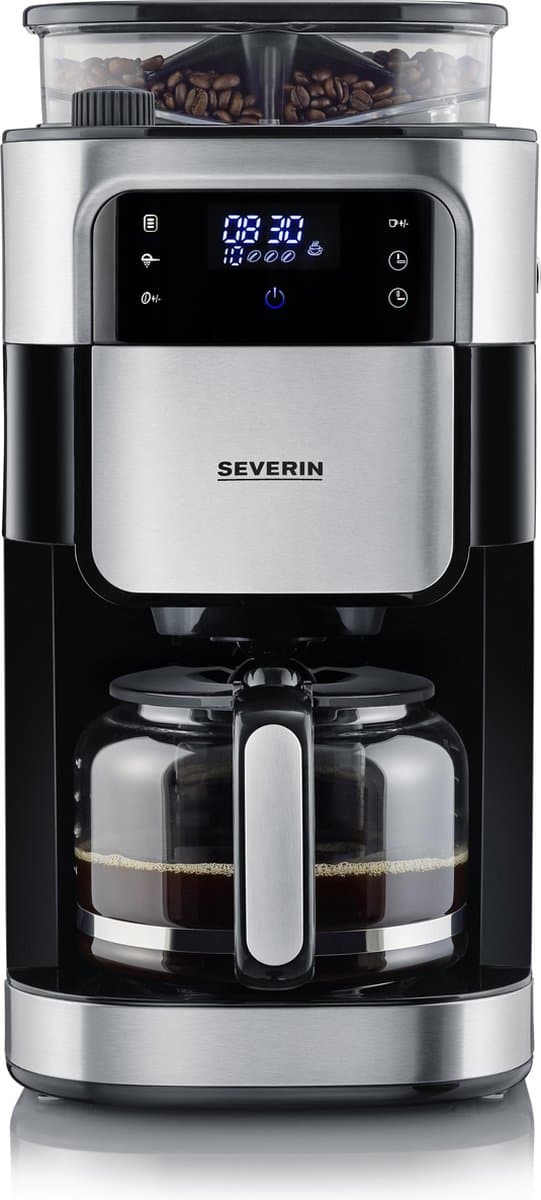 Severin KA 4813 Filter Koffiezetapparaat met bonenmaler - Glazen kan - Extra stille werking - Zwart / Rvs — afbeelding 1