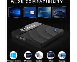 Cloxks – Externe DVD speler en brander – Externe CD / DVD brander voor laptop - High speed (USB 3.0) en USB-C adapter – Touch control – Portable DVD speler – schokbestendig – Automatische Foutcorrectie – Ruisonderdrukking – Plug & Play – Zwart