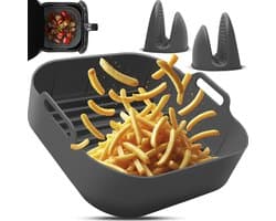 Fentic Airfryer Siliconen Bakje + Oven Wanten – 20,5 cm - Geschikt voor Philips, Cosori, Ninja, Tefal, Cecotec – Accessoires voor Airfryers - Grijs