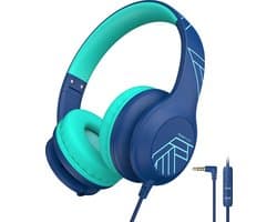 PowerLocus PLED Wired Kinder Koptelefoon met Draad - Koptelefoon voor kinderen - Veilig volume van 85dB en 94dB - Hoofdtelefoon - Met microfoon - Sharing Audio Functie - Blauw