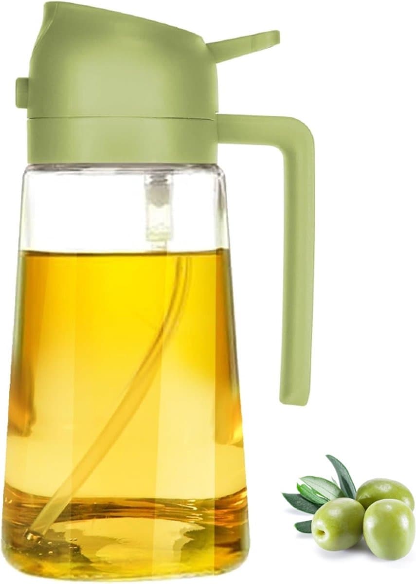 Flow Goods 2-in-1 Olijfolie Sprayer – Groen - Olijfolie Fles met Giet- en Sprayfunctie - Navulbaar Olie Glas – 470 ML – Cooking Spray - BBQ Accesoires – Airfryer — afbeelding 1