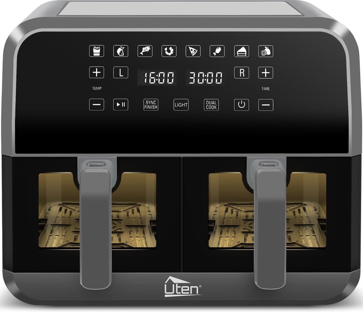 Uten - Dubbele Airfryer - XXL - Hetelucht friteuse - 8 programma's - 4 Accesoires - PFAS vrij - 40 tot 200°C - 1700W - Zwart — afbeelding 1
