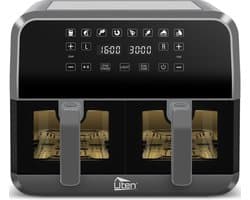 Uten - Dubbele Airfryer - XXL - Hetelucht friteuse - 8 programma's - 4 Accesoires - PFAS vrij - 40 tot 200°C - 1700W - Zwart