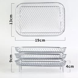 3 stuks gelaagde dehydrator rekken - Airfryer Rek - met clip en verhoogde voetjes - Dehydratorrek voor airfryer ove - Vierkante RVS Heteluchtfriteuse Accessoires - voor dubbele mand Airfryers — thumbnail 5