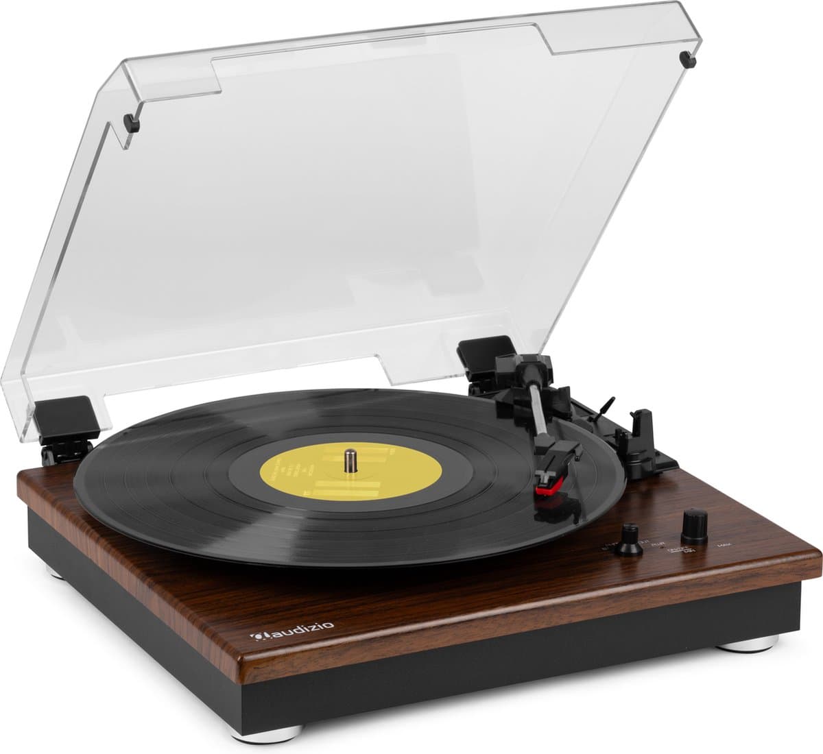 Platenspeler met Bluetooth IN/OUT en Ingebouwde Speakers - Audizio RP112D - Retro - Darkwood — afbeelding 1