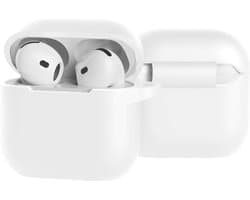 Case - Geschikt voor Apple AirPods 4 - Siliconen Hoes met Clip - Silicone Hoesje Cover - Wit