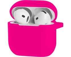 Hoesje - Geschikt voor Apple AirPods 4 - Siliconen Hoes met Clip - Silicone Case Cover - Roze