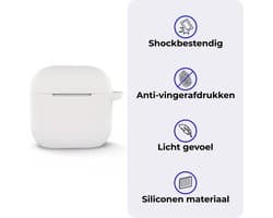 Hoesje - Geschikt voor Apple AirPods 4 - Siliconen Hoes met Clip - Silicone Case Cover - Wit