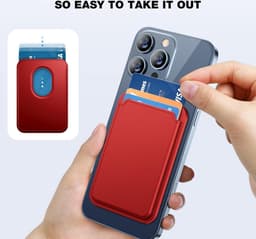 Magnetische pasjeshouder - Wallet - Kaarthouder pasjes - pasjeshouder - Kaarthouder geschikt voor iPhone 12/13/14/15/16 (Pro/Pro Max/Plus/Mini) - Pu Vegan Leer - Rood — thumbnail 2