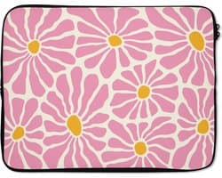 Laptophoes 17 inch - Bloemen - Patroon - Roze - Beige - Oranje - Laptop sleeve - Binnenmaat 41x28 cm - Zwarte achterkant
