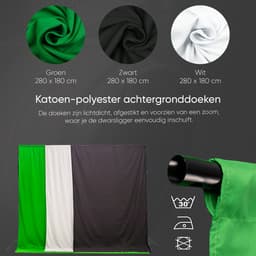 Pixetool Green Screen Doek 2,8 m x 1,8M met Achtergrondsysteem 2 x 2M - Fotostudio - Green Screen Studio - Greenscreens Doeken - Inclusief Zwart en Wit Achtergronddoek - Inclusief 4 klemmen — thumbnail 3