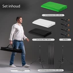 Pixetool Green Screen Doek 3 x 3M met Achtergrondsysteem 3 x 2.6M - Achtergronddoek - Fotostudio - Green Screen Studio - Greenscreens Doeken - Groen, Zwart en Wit - Inclusief 4 klemmen — thumbnail 5