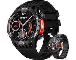 Maoo Explorer Outdoor Smartwatch Heren - Stainless Steel en TPU bandje - Intern Kompas - Zaklamp - Stappenteller - Hartslagmeter - Slaapmonitor - Multisport - Geschikt voor Android en iOS - Zwart