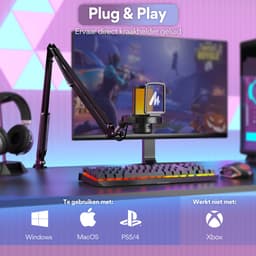 Maono DGM20S - USB Gaming Microfoon met Arm - Geschikt voor PC - Mac - Playstation - Rgb - Zwart — thumbnail 2