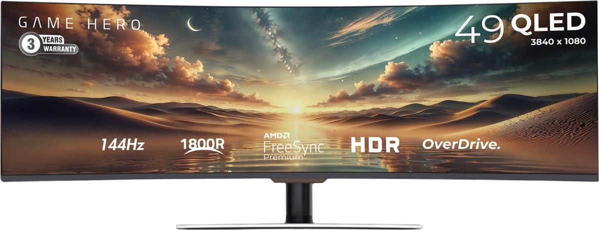 GAME HERO® 49 inch UltraWide Double Full HD QLED VA Monitor - 144Hz — afbeelding 1