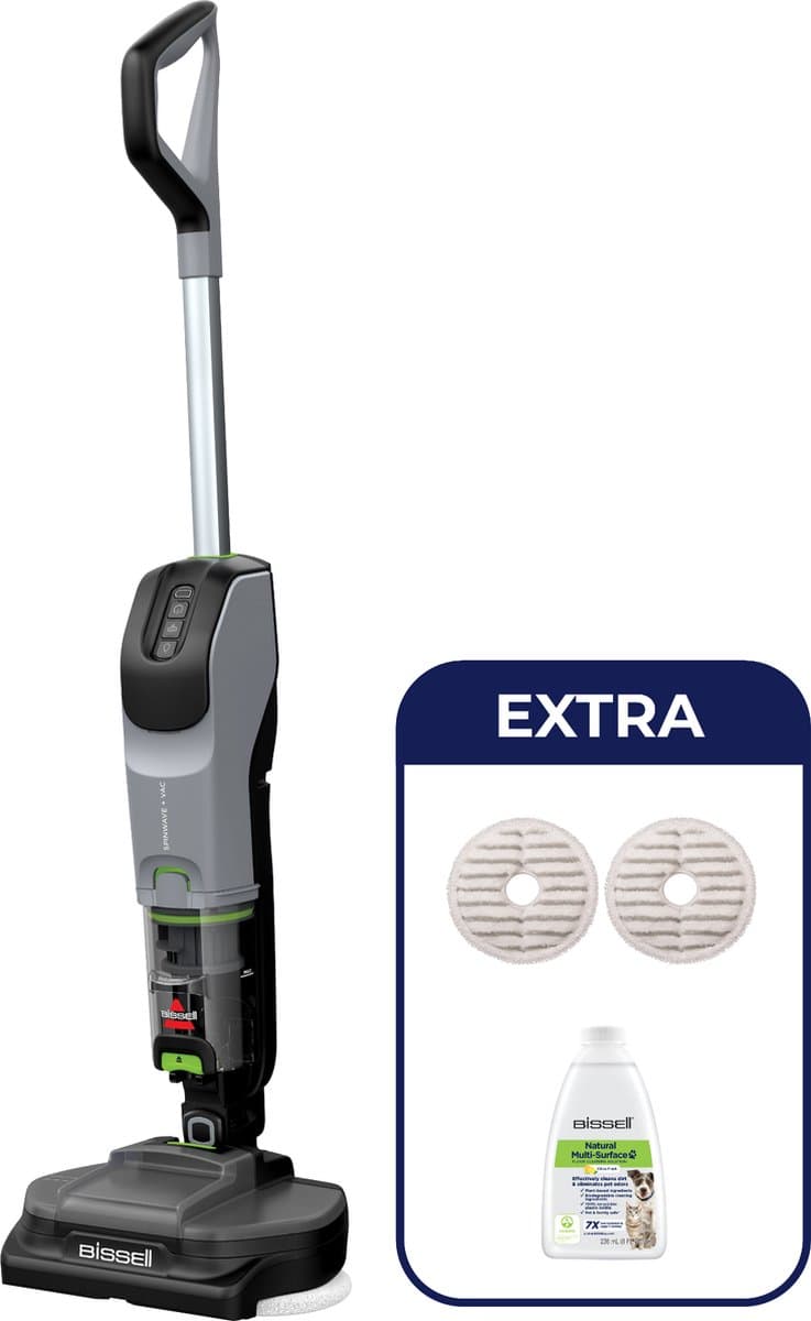 BISSELL SpinWave + Vac Select Draadloze Elektrische Dweil met Stofzuigfunctie - Dweilapparaat voor Harde Vloeren - Dweilmop - 2 in 1 Vloerreiniger - Dweilen en Stofzuiger in 1 - Snoerloze Dweilmachine - tot 70 Minuten Gebruiksduur - 3893N — afbeelding 1