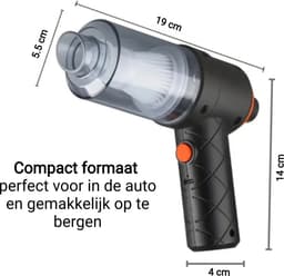Auto stofzuiger draadloos - Kruimeldief - Handstofzuiger - Mini draadloze stofzuiger - Cadeau voor mannen - Air Duster - Droog & Nat - Autostofzuiger - USB C - Zwart — thumbnail 5