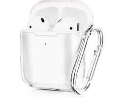 Cazy siliconen Hoesje geschikt voor Apple Airpods 1/2 - Inclusief karabijnhaak - Beschermt tegen krassen en stoten - Transparant
