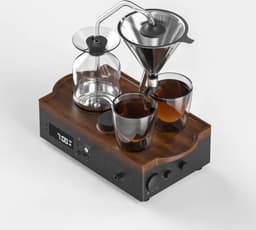 Joy Resolve - Grande Barisieur -Koffiezet apparaat - Filter koffie - Drip koffie -2 kops - incl. 2 glazen - Coffee & Tea Brewer - Instelbare tijd voor bereiden - Alarm - Mini Fridge - Mini Koelkast - Dark Walnut Wood - Wakker worden met verse koffie — thumbnail 2
