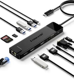 Lemorele™ TC100 USB-C Docking Station - 13-in-1 Hub - Dual HDMI 4K - VGA - Gigabit Ethernet - SD-kaartlezer - USB 3.0 — thumbnail 1