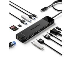 Lemorele™ TC100 USB-C Docking Station - 13-in-1 Hub - Dual HDMI 4K - VGA - Gigabit Ethernet - SD-kaartlezer - USB 3.0