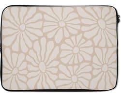 Laptophoes 14 inch - Bloemen - Print - Beige - Bruin - Minimalistisch - Laptop sleeve - Binnenmaat 33x23 cm - Zwarte achterkant