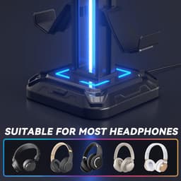 oCreon RGB Hoofdtelefoonstandaard met 9 Lichtmodi – Draaibare Houder voor Controller en Afneembare Haak - Zwart — thumbnail 4