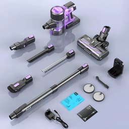 Inse - Draadloze Steelstofzuiger -7 in 1 Stofzuiger zonder zak - Handstofzuiger met steel - Steelstofzuigers - Draadloos - 3 verschillende opzetstukken - 350W - Paars - 30Kpa - Ultra licht- steelstofzuigers - Steelstofzuiger zonder zak op accu — thumbnail 2