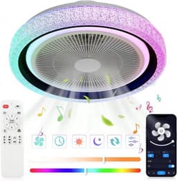 RGB Ventilator Lamp - Plafondventilator Met Speaker - Dimbaar - 6 Standen Ventilator - Wit - Keuken Lamp - Woonkamerlamp - Moderne lamp — thumbnail 2