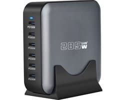 Banky - 285W USB-C GaN Oplaadstation - 6 Krachtige PD USB-C poorten - Snellader - Bureau Oplader - Universeel