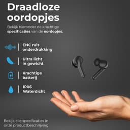 Nubex® Draadloze Oordopjes met Oplaadcase - Bluetooth 5.3 - Oordopjes Draadloos - Sport Earbuds - ENC - Oortjes draadloos - Zwart — thumbnail 4