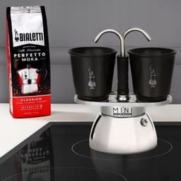 Bialetti - Set Mini Express Inductie 2tz Zwart + 2 kopjes, 2 kopjes, mini induction, koffieliefhebbers, Italië, — thumbnail 3