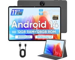 11 inch Android Tablet met 12GB RAM, 128GB Opslag, en 8000mAh Batterij - Schokbestendig en HD-IPS Scherm