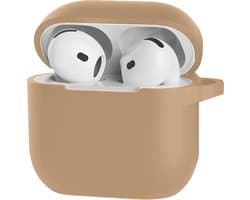 Hoesje - Geschikt voor Apple AirPods 4 - Siliconen Hoes met Clip - Silicone Case Cover - Zand
