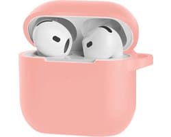 Hoesje - Geschikt voor Apple AirPods 4 - Siliconen Hoes met Clip - Silicone Case Cover - Lichtroze