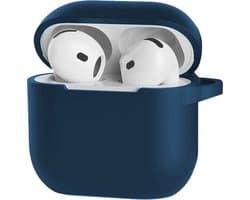 Hoesje - Geschikt voor Apple AirPods 4 - Siliconen Hoes met Clip - Silicone Case Cover - Navy