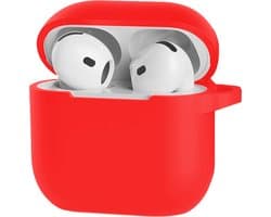 Hoesje - Geschikt voor Apple AirPods 4 - Siliconen Hoes met Clip - Silicone Case Cover - Rood